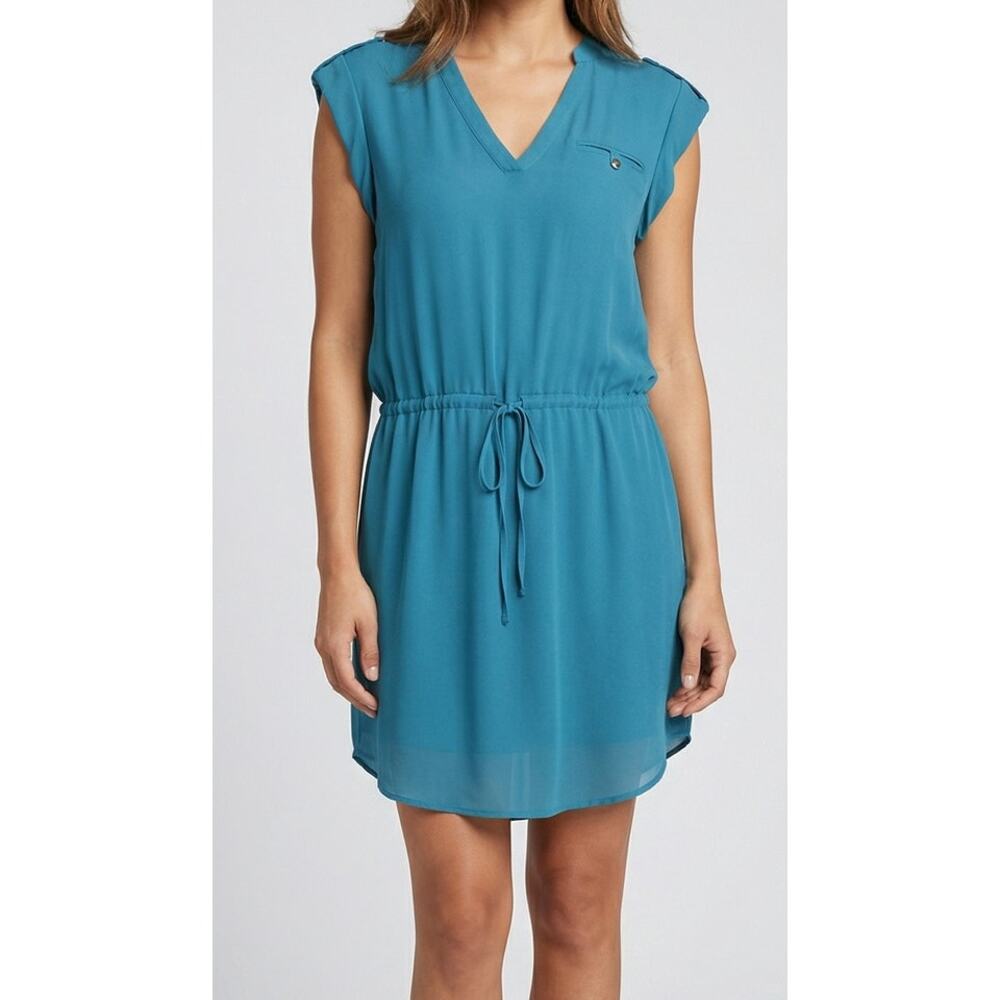 Maurices Medium Dress Sleeveless V Neck Tie Waist Teal Green Polyester